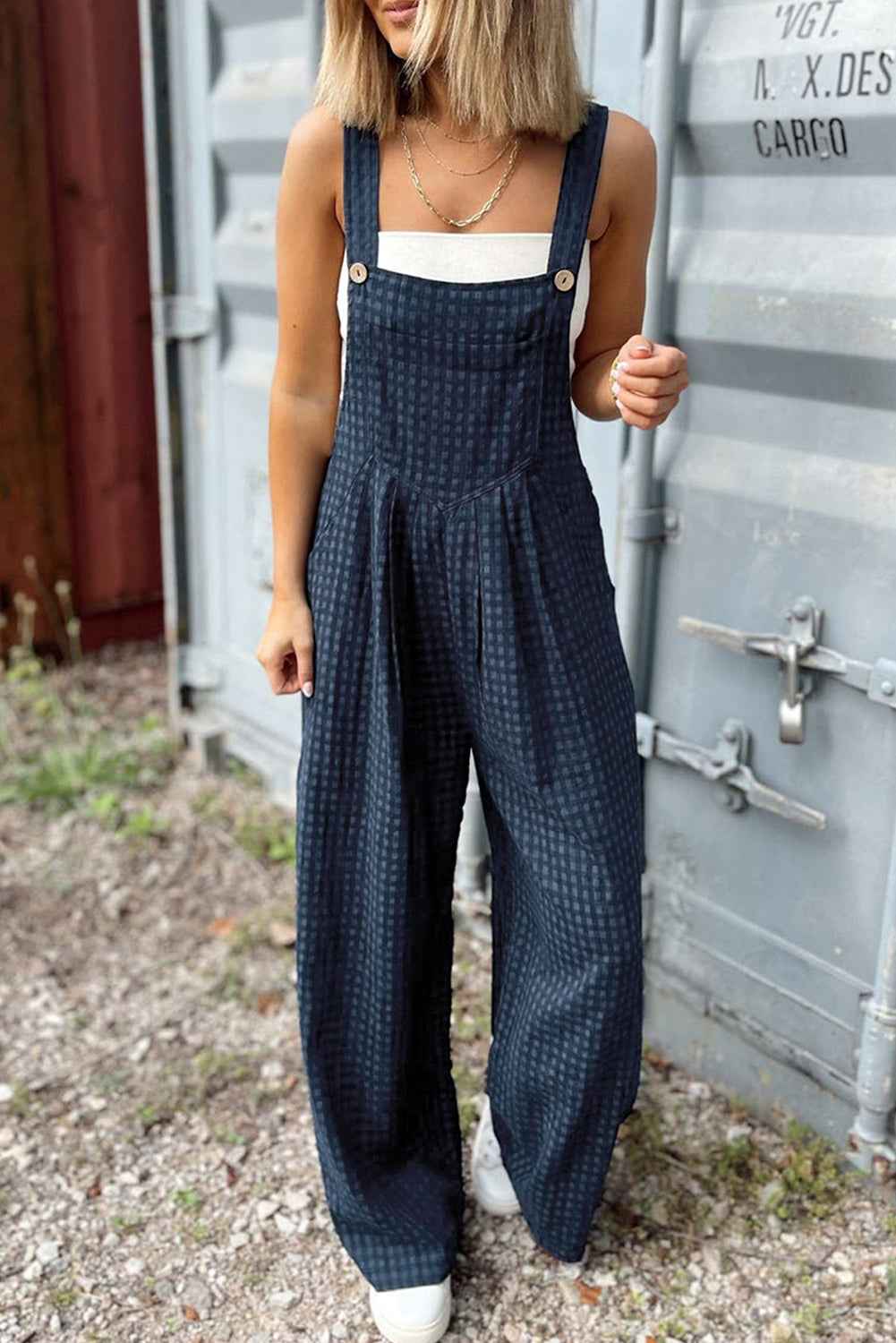 Sail Blue Plaid Print Buttoned Pocketed High Waist Overall by Wild and Free Boutique