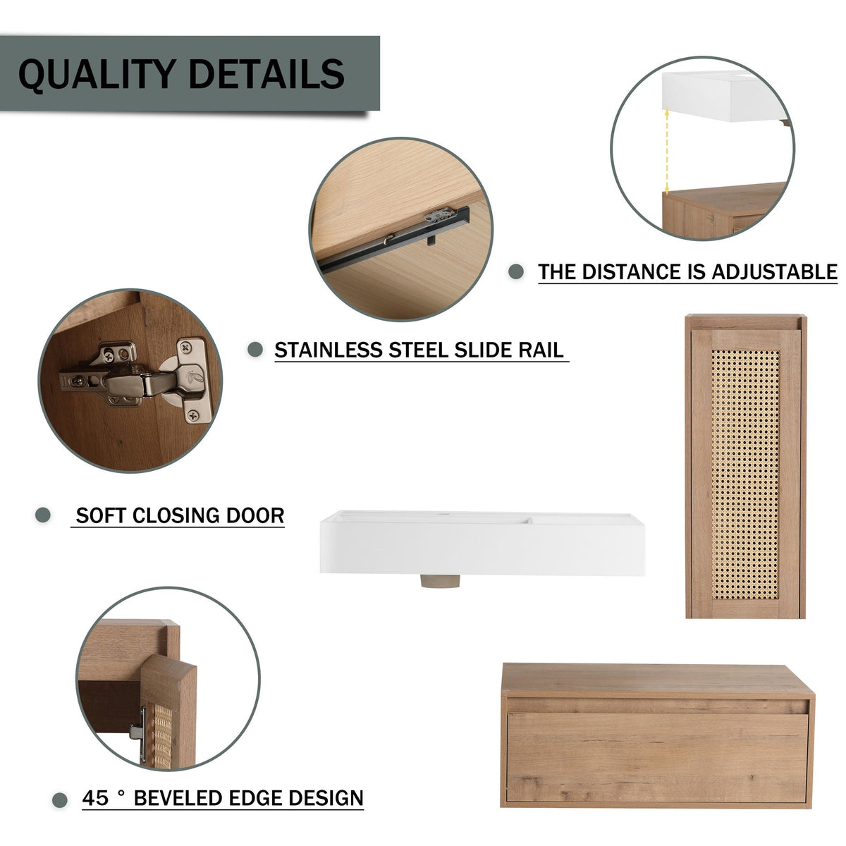 Modern Imitative Wall Mounted Bathroom Vanity With Resin Sink And Side Cabinet by Unique Piece Furniture