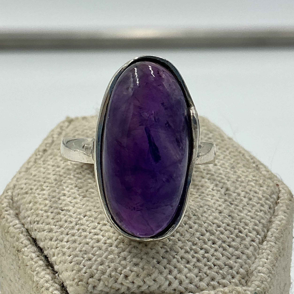 Sterling Silver Oval Wave Amethyst Ring – Size 8 – Calm, Intuition & Spiritual Protection by Sacred Crystals