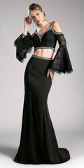 Cinderella Divine 13114 Two Piece Gown Cold Shoulder Trumpet Sleeves by DiscountDressShop