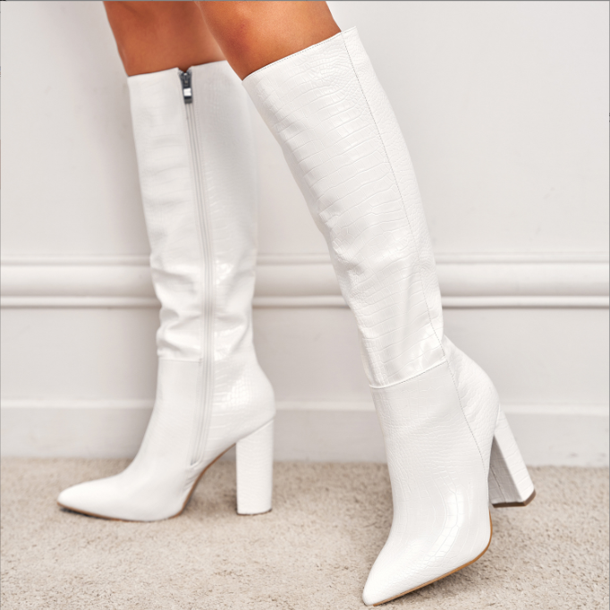 Ladies Boots High Heel Chunky Heel Straight Boots Middle Boots Stylish Boots Knight Boots by Ragazza