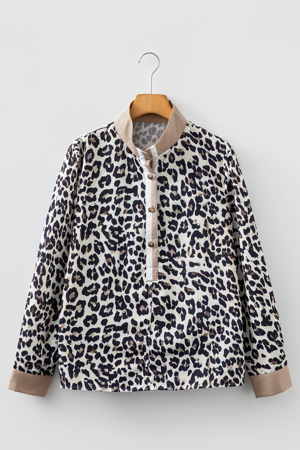 Multicolour Leopard Print Contrast Patchwork Cuffs Button Collared Top by Wild and Free Boutique