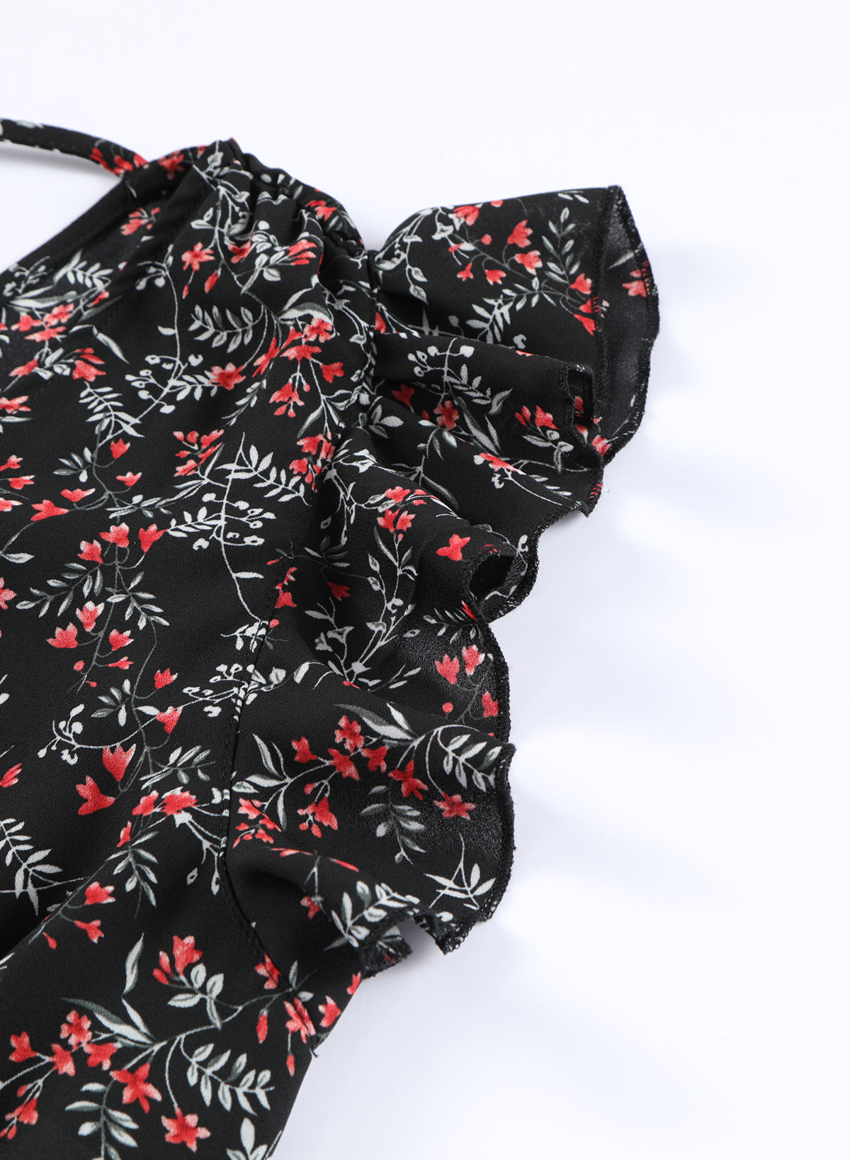 Black Multicolor Floral Ruffled Crop Top and Maxi Skirt Set by Wild and Free Boutique