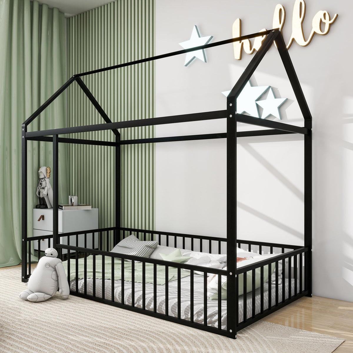 Metal Bed House Bed Frame With Fence by Unique Piece Furniture