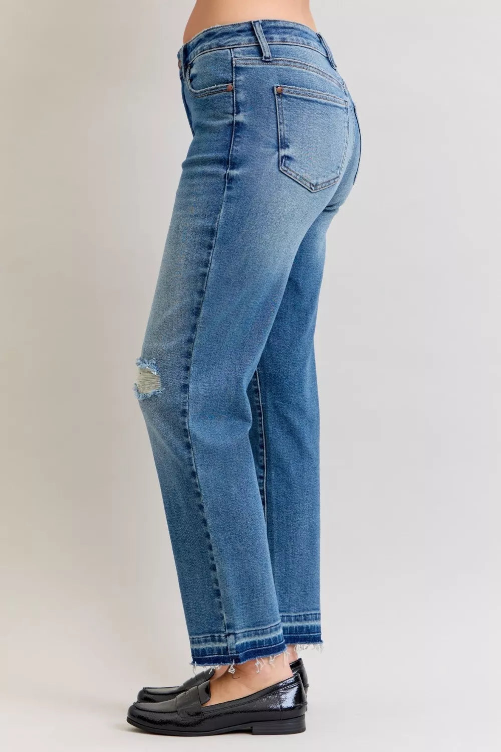 Judy Blue Full Size Mid Rise Bf Patch & Repair Destroy Release Hem Jeans Plus Size by Wild and Free Boutique