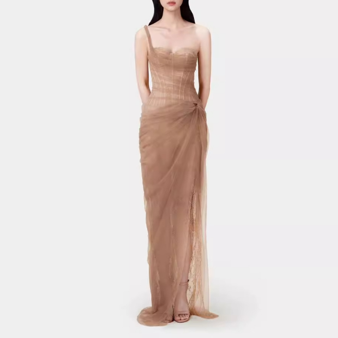 Summer Pure Sexy Lace Solid Color One Shoulder Dress by Ragazza