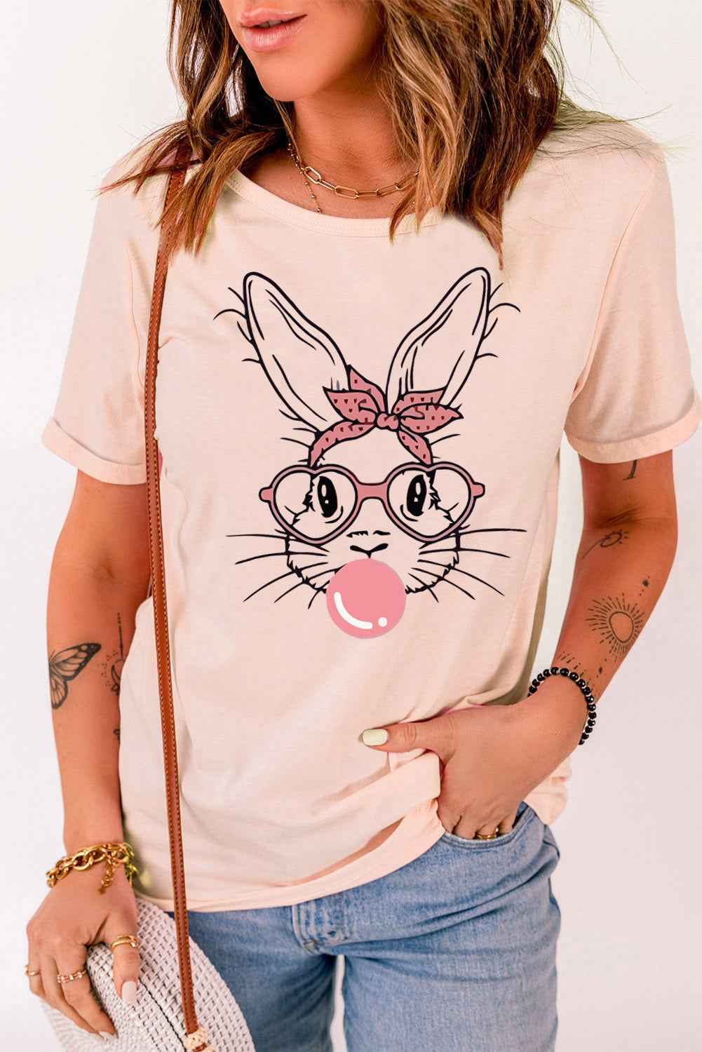 Rabbit Graphic Round Neck Short Sleeve T-Shirt by Wild and Free Boutique