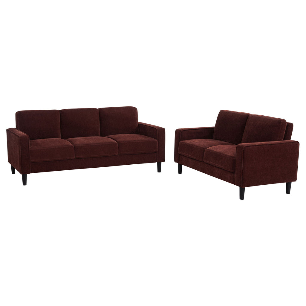 Ruth 2-piece Fabric Upholstered Track Arm Sofa Rust Red by Unique Piece Furniture