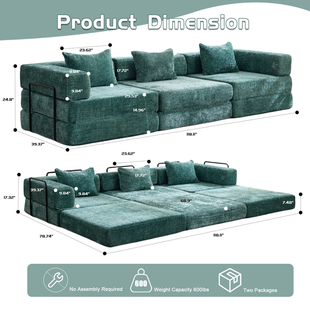 Convertible Floor Sofa Bed, Boneless Modular Sectional Sofa For Living Room by Unique Piece Furniture
