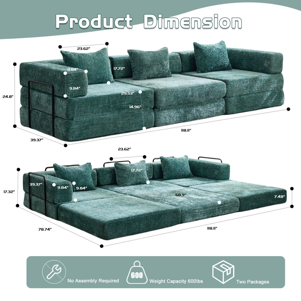 Convertible Floor Sofa Bed, Boneless Modular Sectional Sofa For Living Room by Unique Piece Furniture