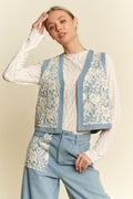 Davi & Dani Lace Patch Open Front Denim Vest by Wild and Free Boutique