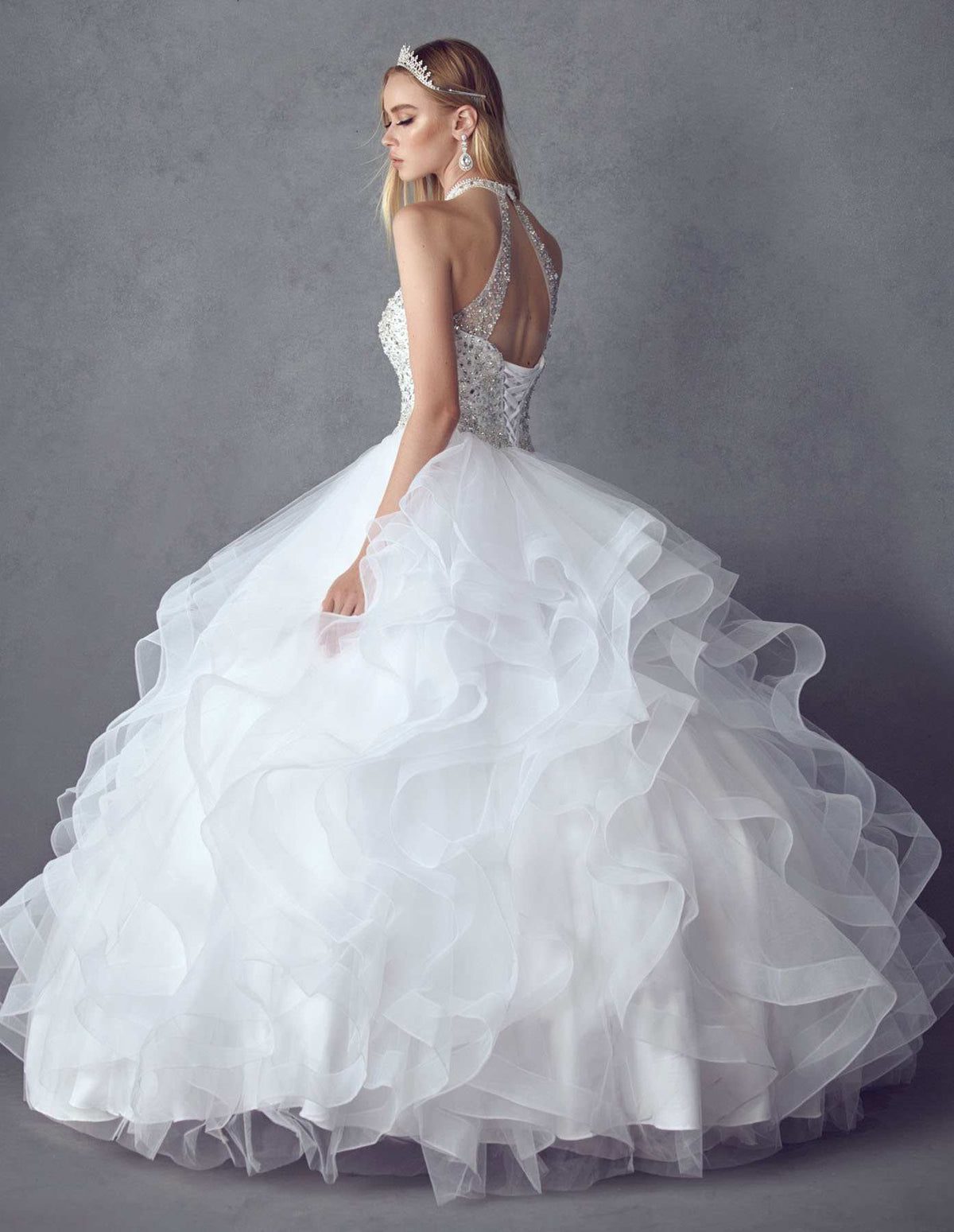 Juliet 1420 Crystal Beading Layered Tulle Skirt Quinceanera Dress by DiscountDressShop