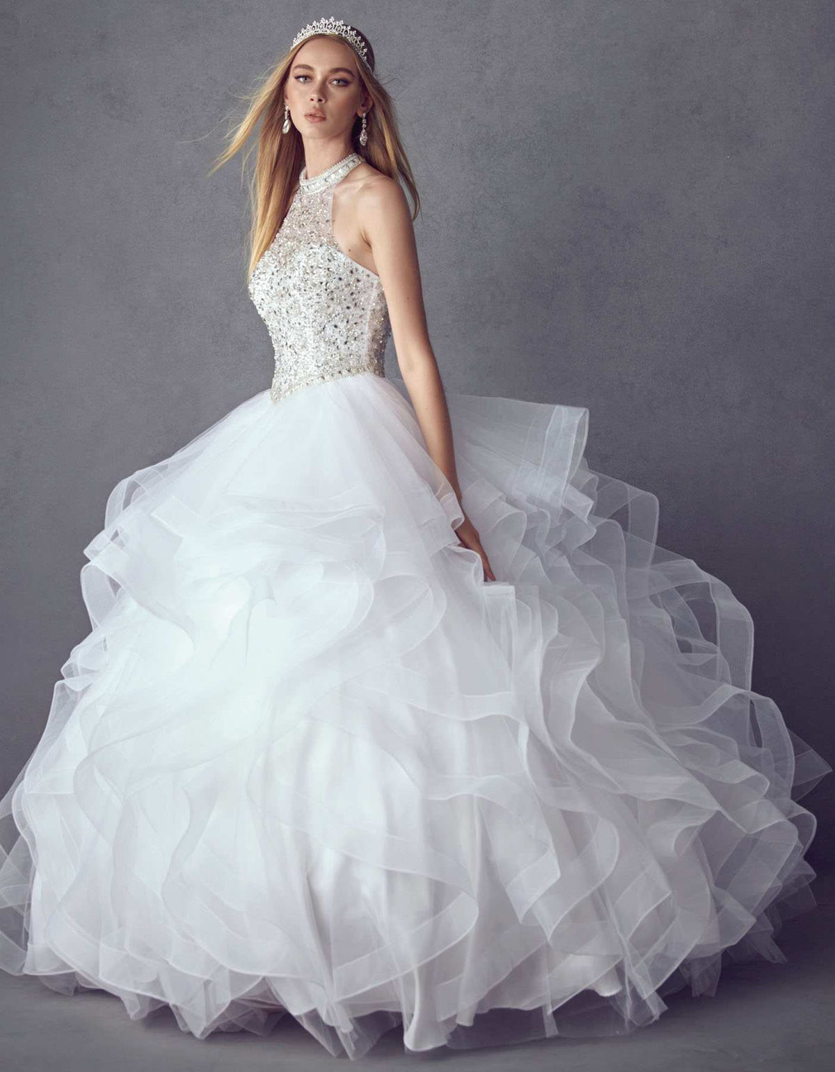 Juliet 1420 Crystal Beading Layered Tulle Skirt Quinceanera Dress by DiscountDressShop