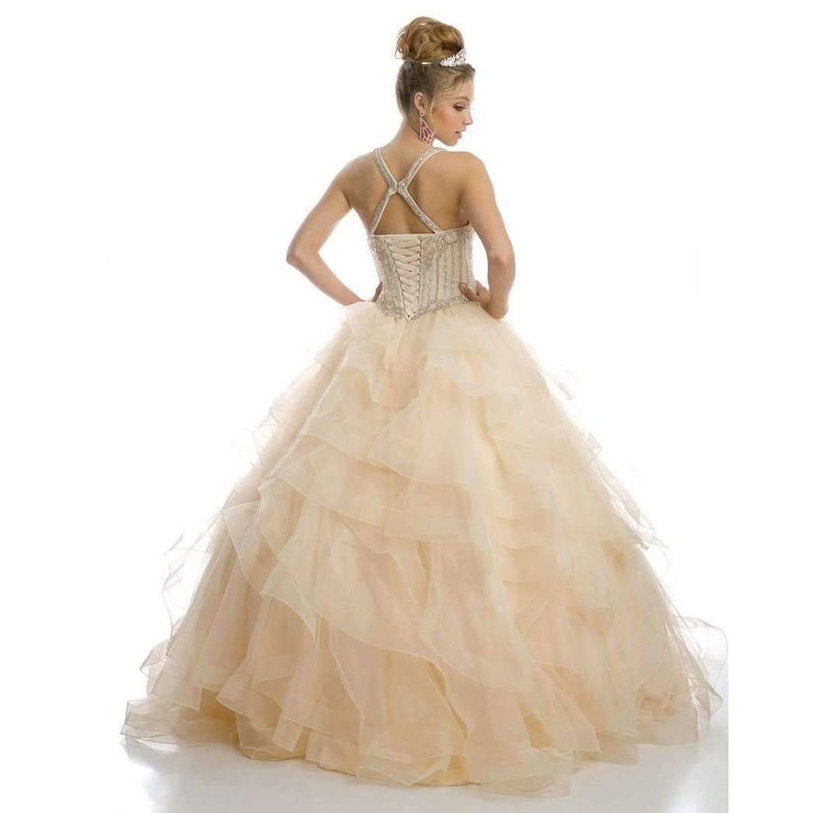 Juliet 1423 A-Line Princess Ball Gown Ruffled Tiered Tulle with Jacket by DiscountDressShop