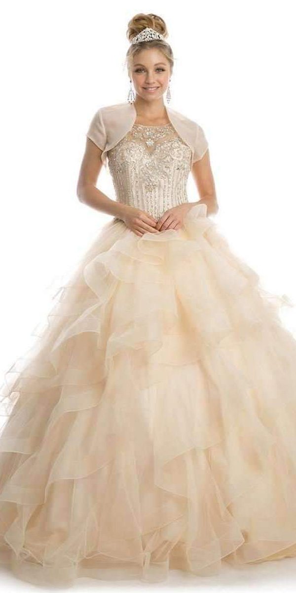 Juliet 1423 A-Line Princess Ball Gown Ruffled Tiered Tulle with Jacket by DiscountDressShop
