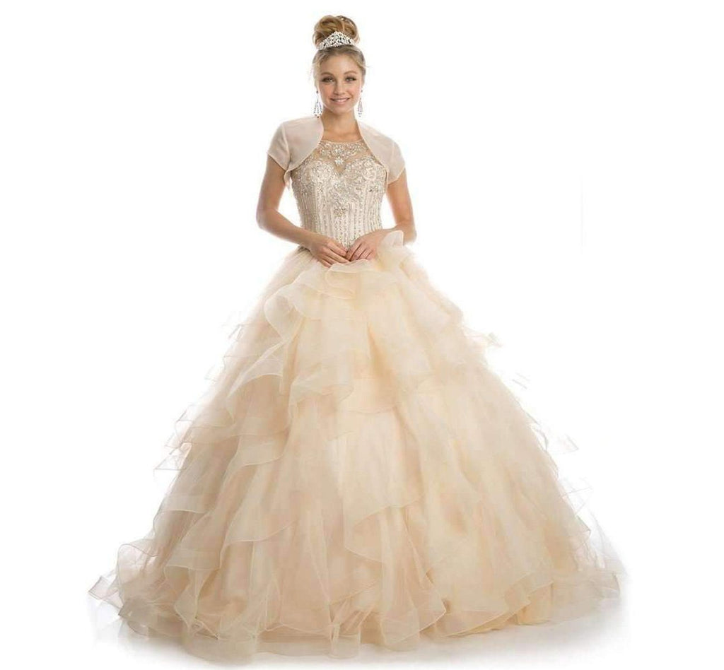 Juliet 1423 A-Line Princess Ball Gown Ruffled Tiered Tulle with Jacket by DiscountDressShop