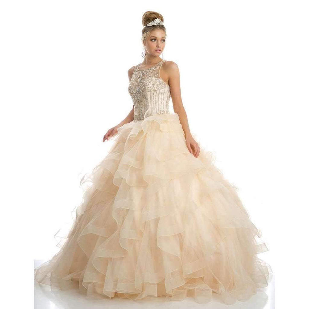 Juliet 1423 A-Line Princess Ball Gown Ruffled Tiered Tulle with Jacket by DiscountDressShop