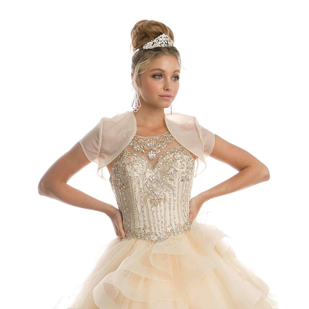 Juliet 1423 A-Line Princess Ball Gown Ruffled Tiered Tulle with Jacket by DiscountDressShop