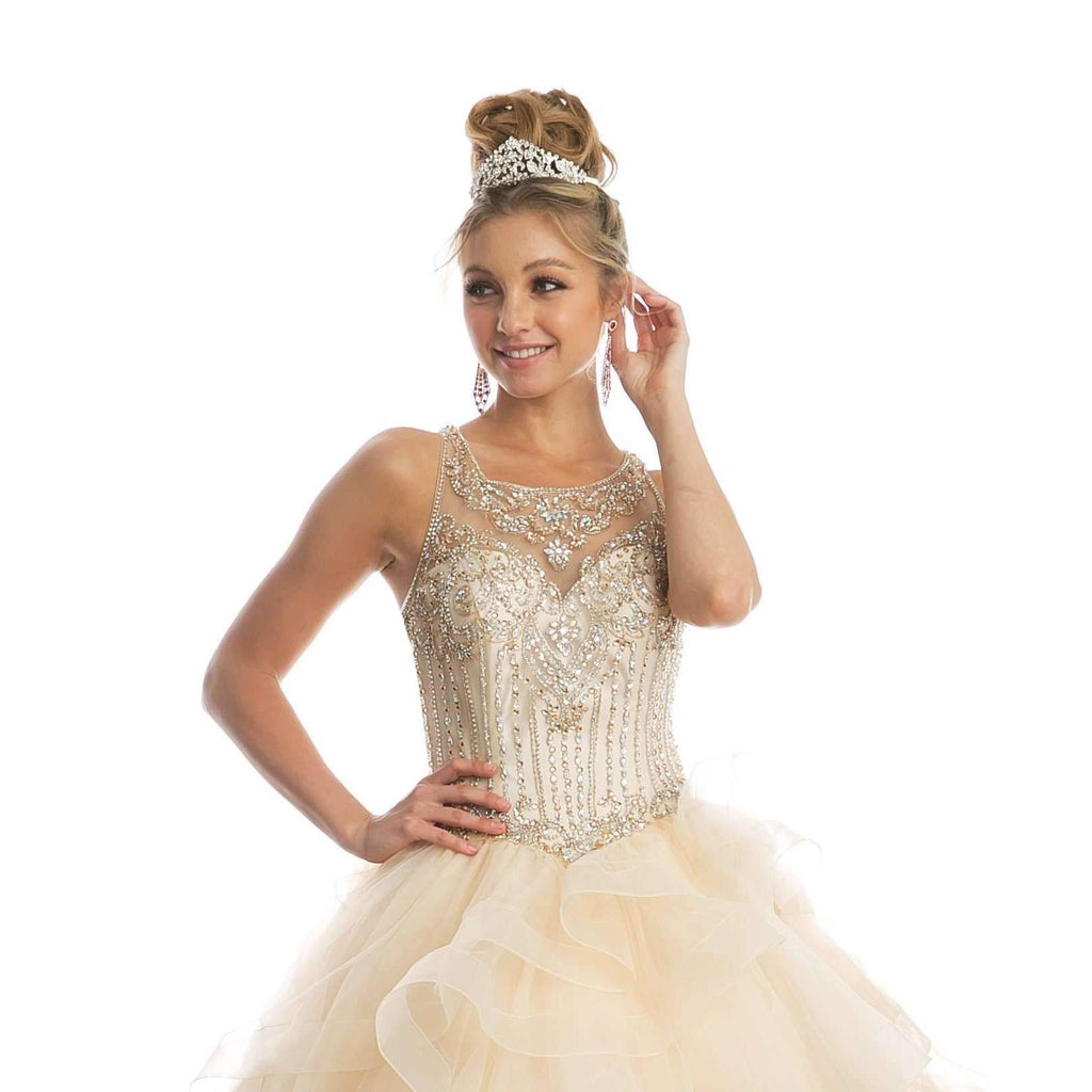 Juliet 1423 A-Line Princess Ball Gown Ruffled Tiered Tulle with Jacket by DiscountDressShop