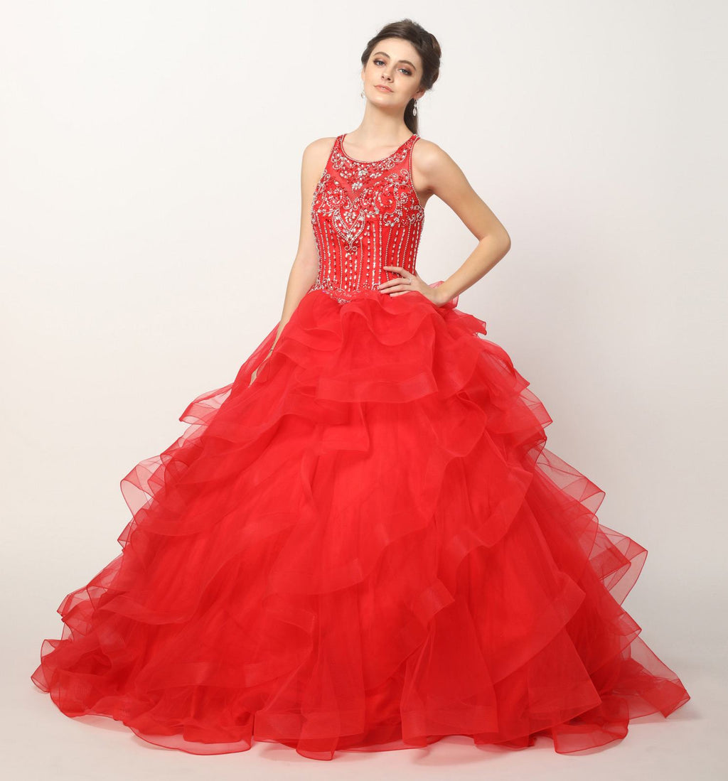Juliet 1423 A-Line Princess Ball Gown Ruffled Tiered Tulle with Jacket by DiscountDressShop
