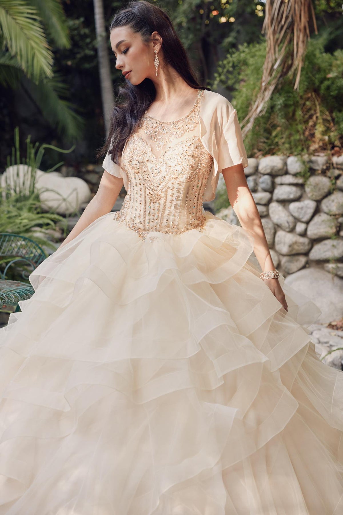 Juliet 1423 A-Line Princess Ball Gown Ruffled Tiered Tulle with Jacket by DiscountDressShop