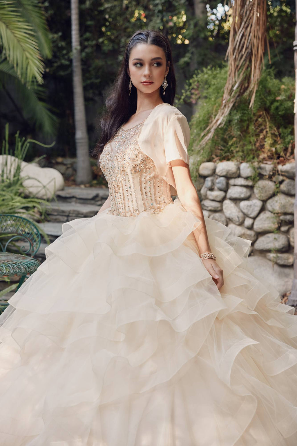Juliet 1423 A-Line Princess Ball Gown Ruffled Tiered Tulle with Jacket by DiscountDressShop