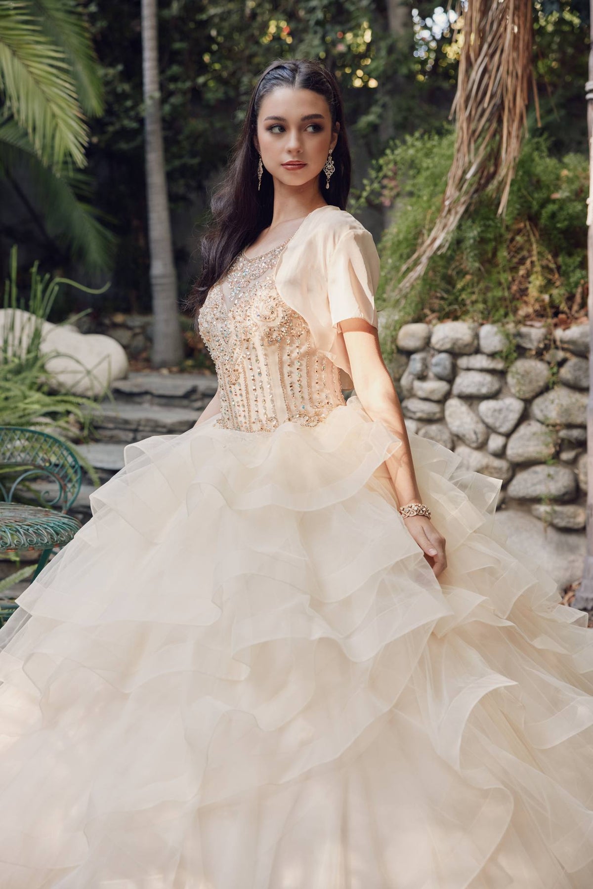 Juliet 1423 A-Line Princess Ball Gown Ruffled Tiered Tulle with Jacket by DiscountDressShop