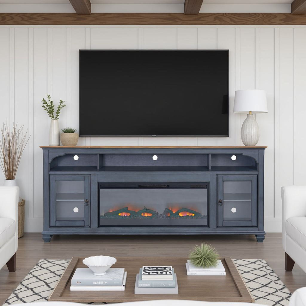 Fireplace TV Stand For TVs Up To 95" - Blue by Unique Piece Furniture