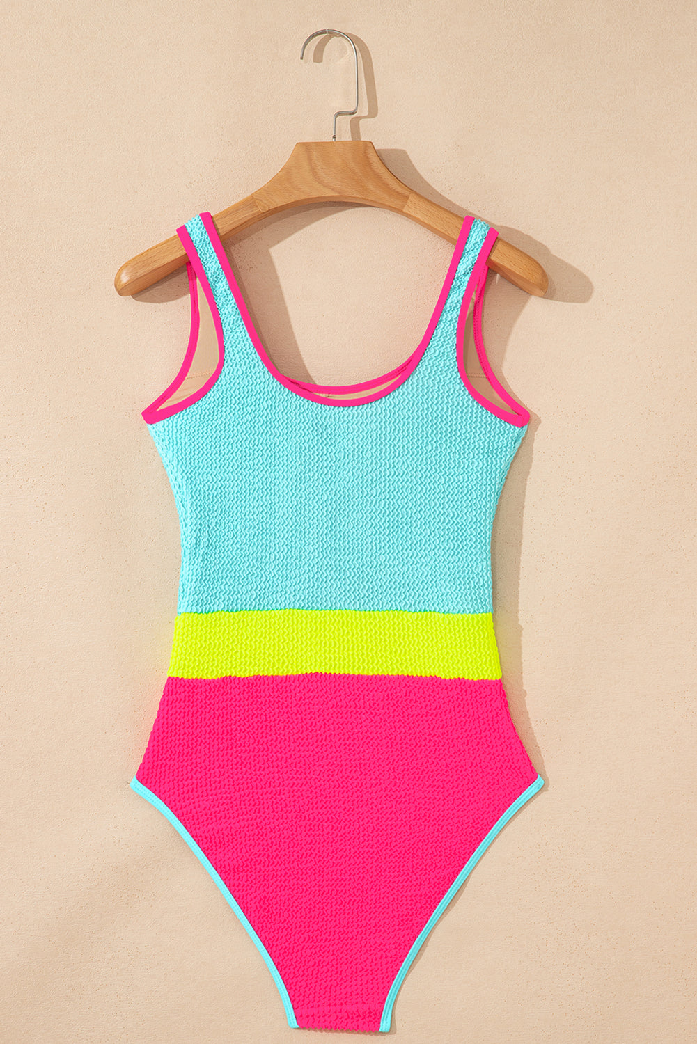 Iceland Blue Textured Color Block Patchwork One Piece Swimsuit by Wild and Free Boutique