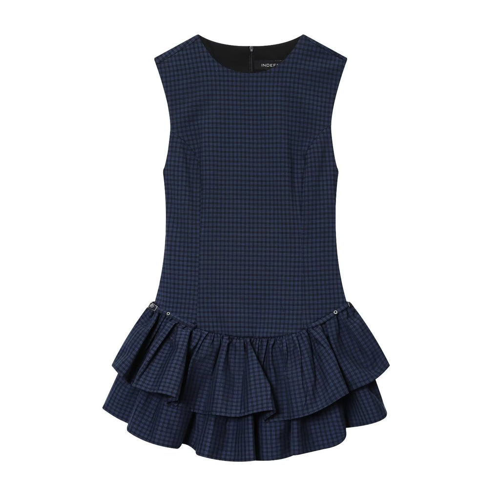Women Clothing Autumn Sweet Romantic Plaid Laminated Decoration Short Dress by Ragazza