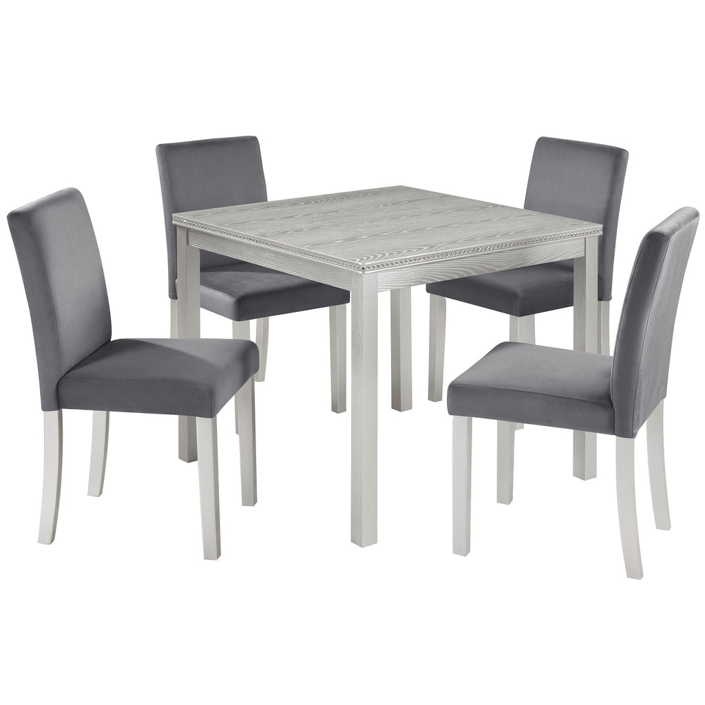 5 Pieces Wooden Dining Table Set, Square Table And 4 Upholstered Chairs by Unique Piece Furniture
