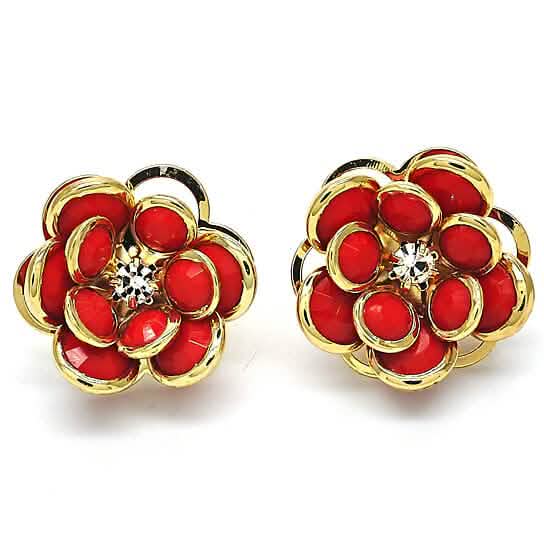14k Gold Filled High Polish Finsh Ruby Hibiscus Crystal Stud Earring by DailySale