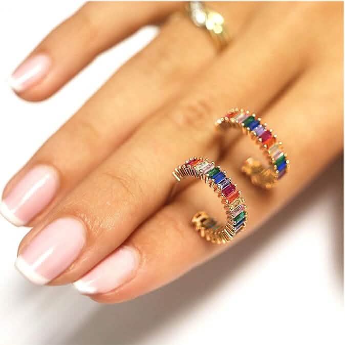14K Gold Plated Cubic Zirconia Multicolor Rainbow Round Hoop Stud Earrings by DailySale