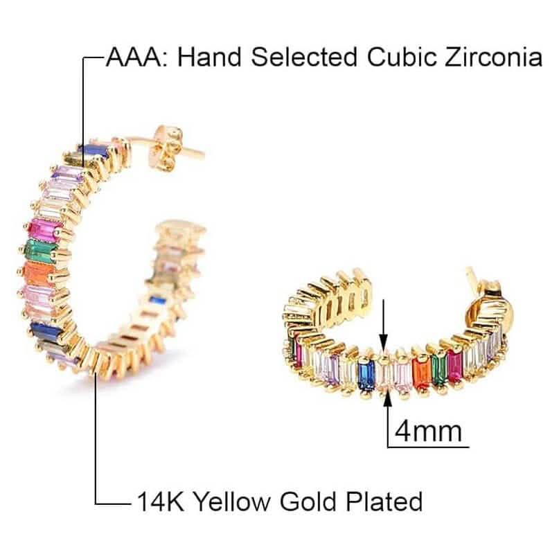 14K Gold Plated Cubic Zirconia Multicolor Rainbow Round Hoop Stud Earrings by DailySale