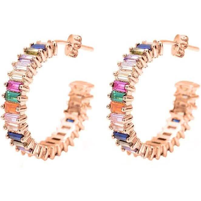 14K Gold Plated Cubic Zirconia Multicolor Rainbow Round Hoop Stud Earrings by DailySale