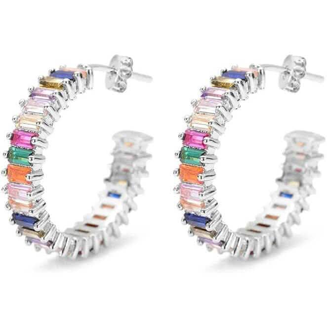 14K Gold Plated Cubic Zirconia Multicolor Rainbow Round Hoop Stud Earrings by DailySale