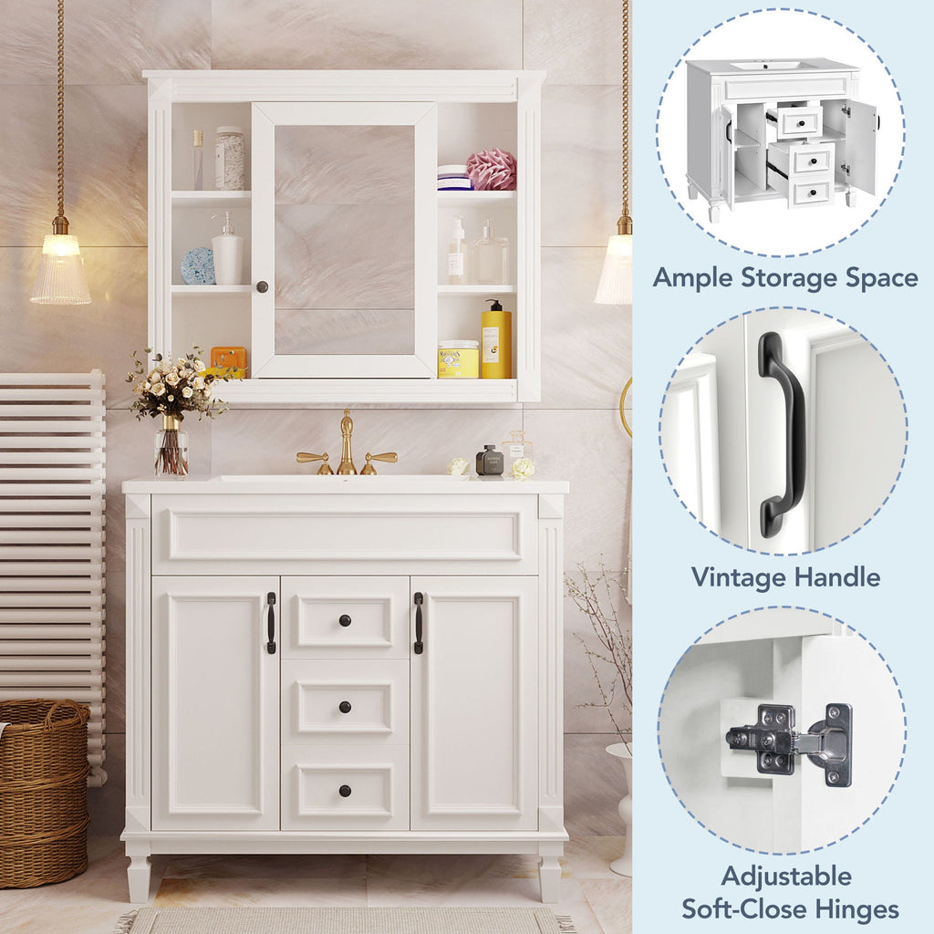 Bathroom Vanity With Top Sink, Mirror Cabinet, 2 Soft Closing Doors & 2 Drawers by Unique Piece Furniture