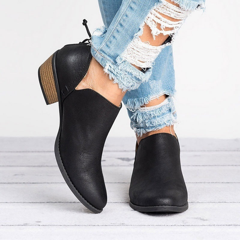 Women's Retro Chunky Heel Ankle Boots – Block Heel Faux Suede by FitiqueFit