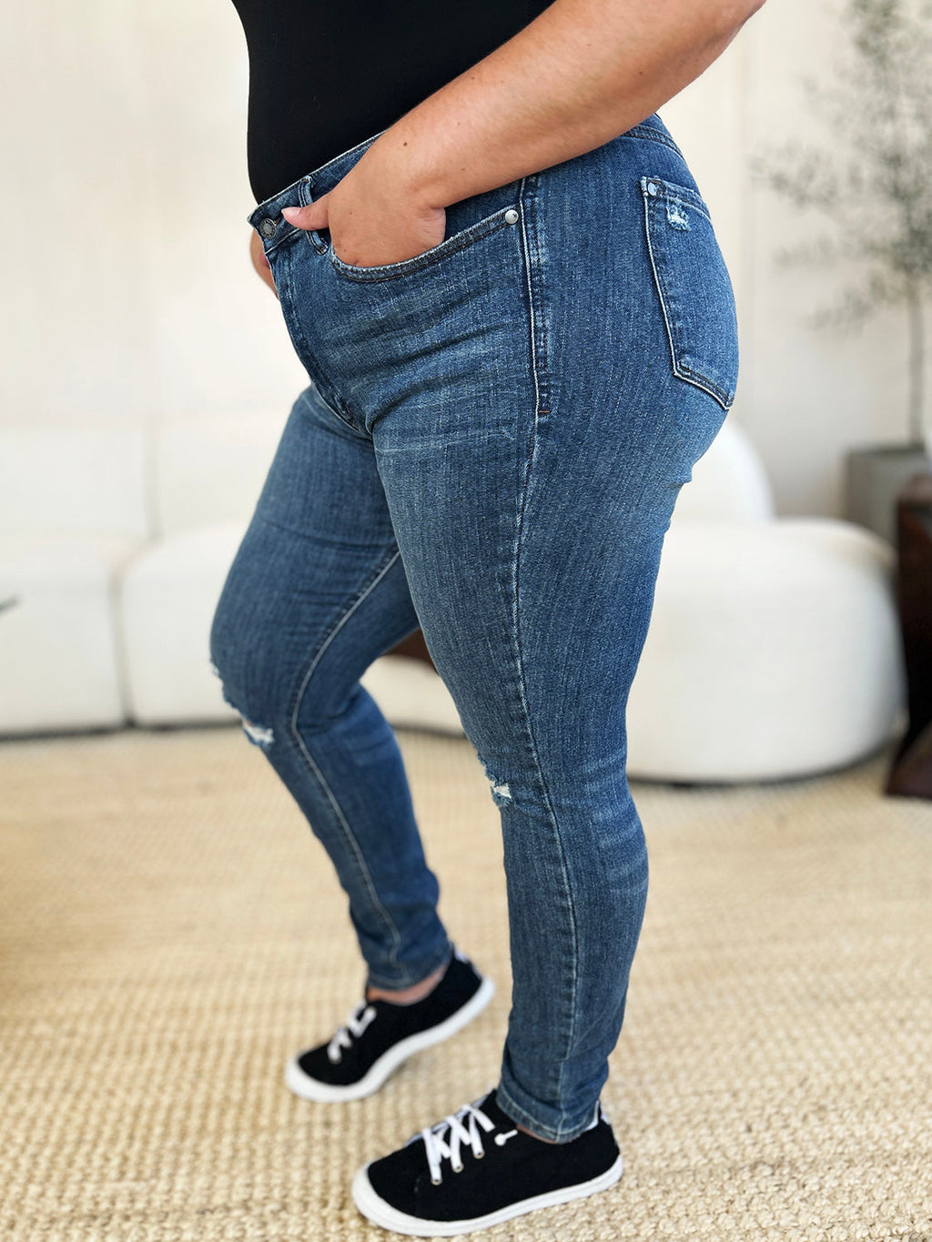 Judy Blue Full Size Mid Waist Distressed Slim Jeans by Wild and Free Boutique