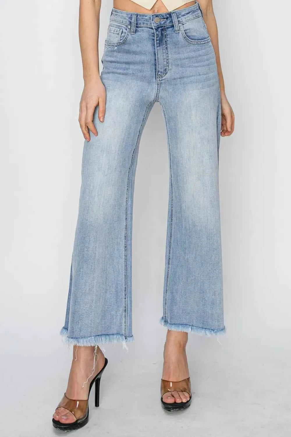 RISEN High Rise Crop Wide Fray Hem Jeans by Wild and Free Boutique