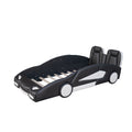 Race Car Shaped Twin Platform Bed With Wheels, Pine Wood Construction by Unique Piece Furniture