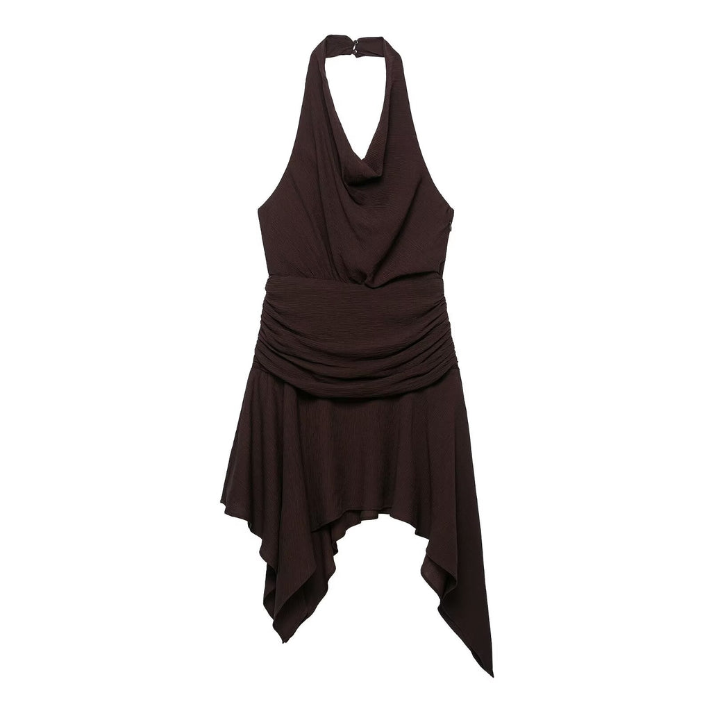 Women Clothing Asymmetric Hem Hanging Collar Mini Dress by Ragazza