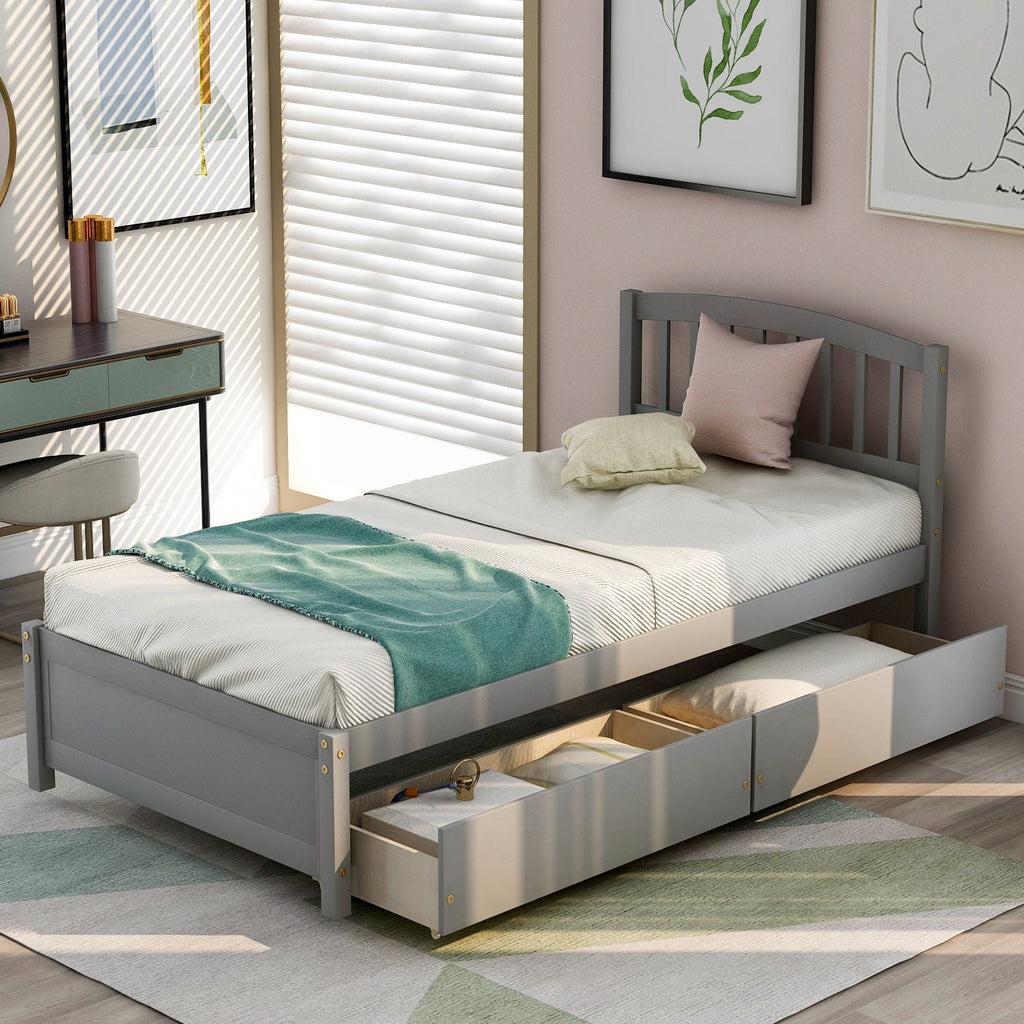 Platform Storage Bed Wood Bed Frame With Two Drawers And Headboard by Unique Piece Furniture