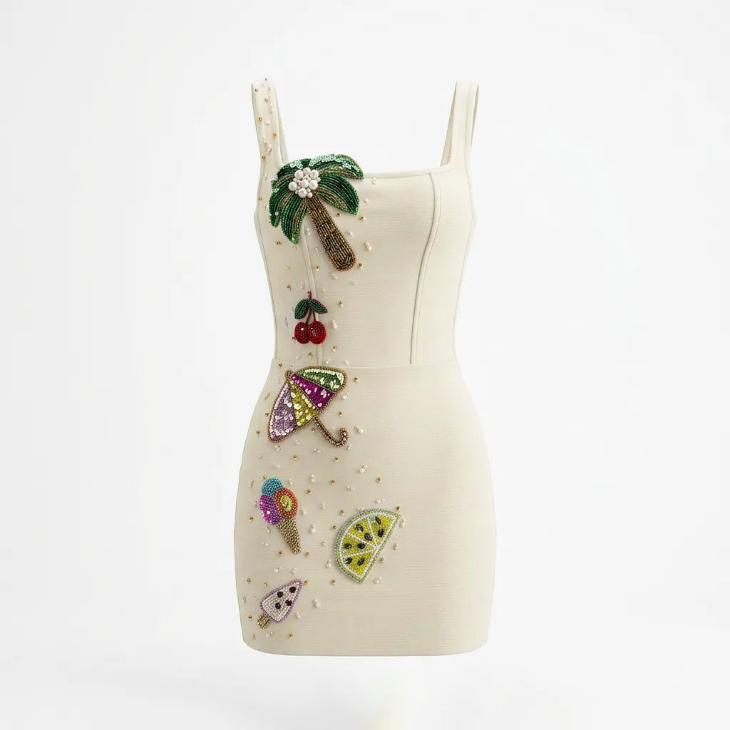 Sexy Three Dimensional Pattern Decoration Slim Short Sling Bandage One Piece Dress by Ragazza