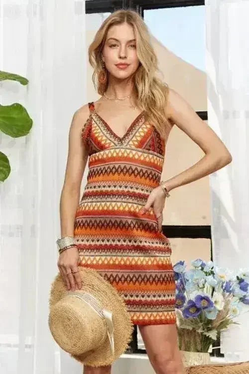 ADORA Contrast Striped V-Neck Mini Dress by Femstylo