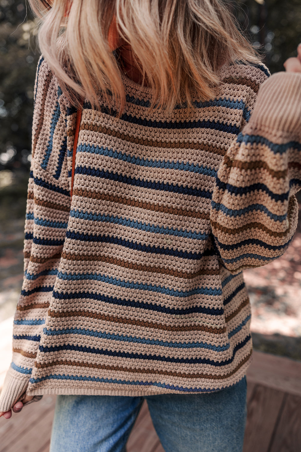 Multicolour Striped Knitted Drop Shoulder Round Neck Sweater by Dear-Lover Dropshipping