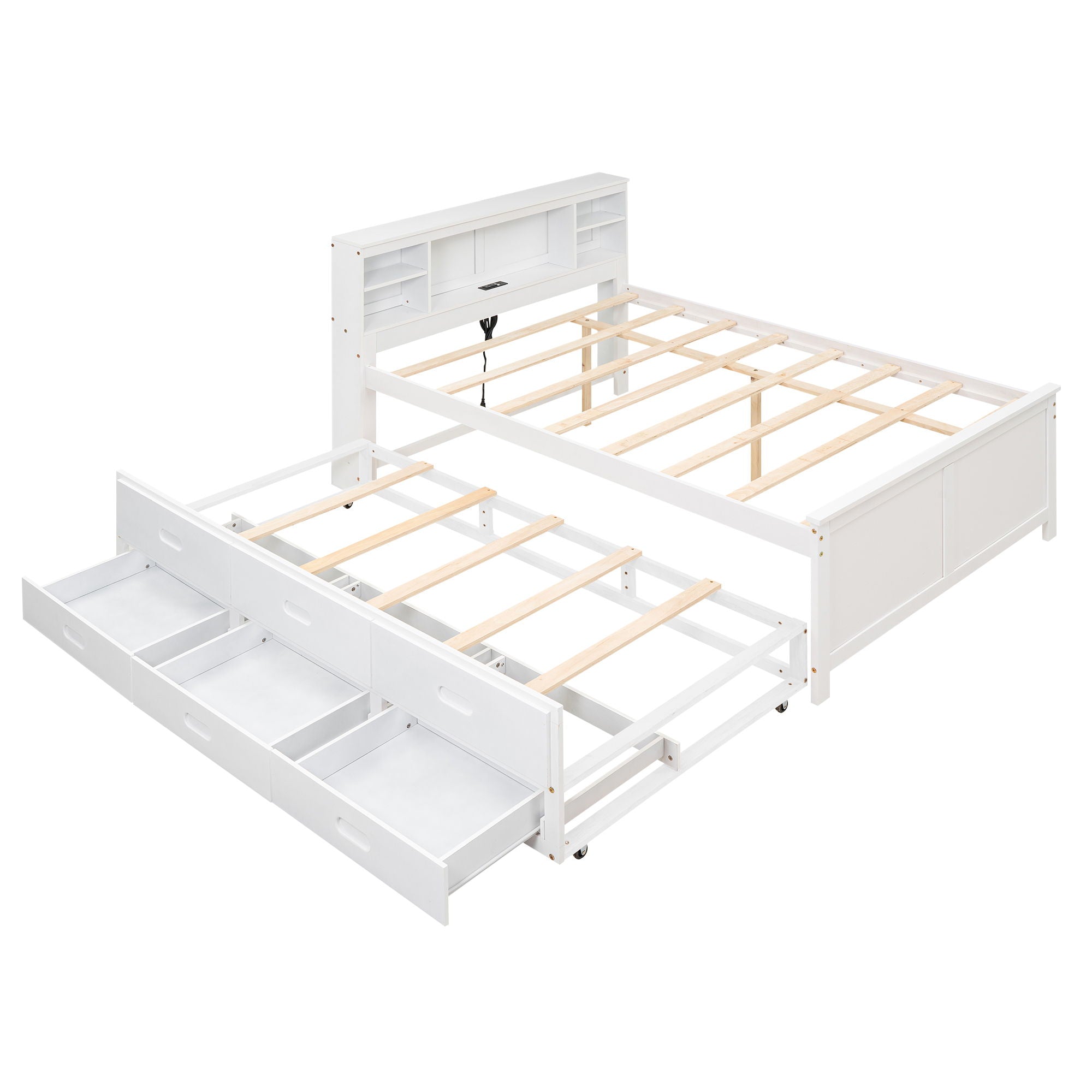 Platform Bed With Storage Headboard, USB, Trundle And 3 Drawers by Unique Piece Furniture