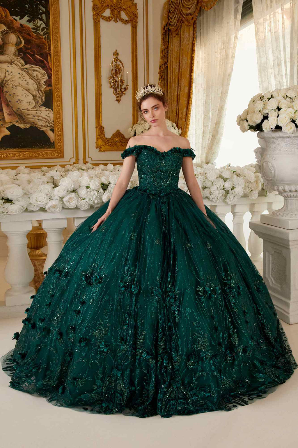 Ladivine 15704 Off the Shoulder Quinceanera Floral Ball Gown by DiscountDressShop