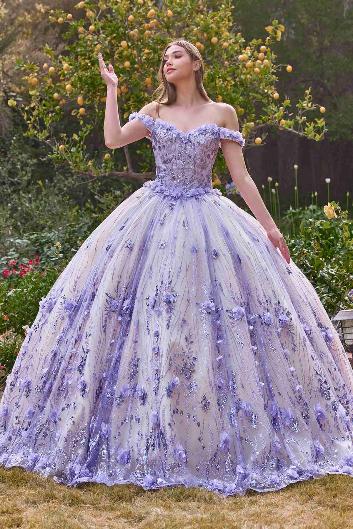 Ladivine 15704 Off the Shoulder Quinceanera Floral Ball Gown by DiscountDressShop