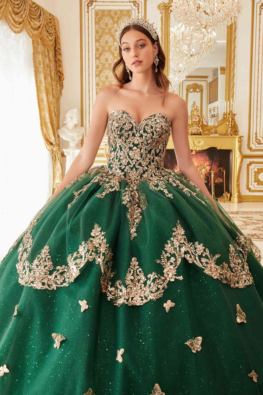 Ladivine 15721 Long Strapless Tulle Cape Sleeve Ball Gown by DiscountDressShop